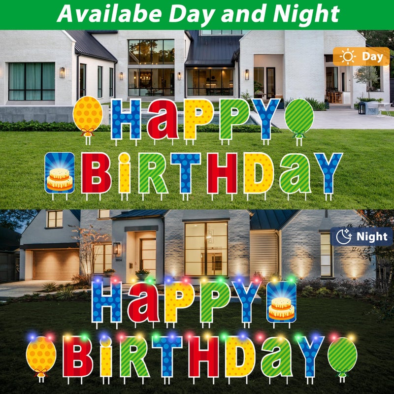 ComboJoy 16 Pcs Happy Birthday Yard Sign with Stakes, Personalized Age Plastic Signs with LED Lights, 20 Number Stickers & Colorful Letters, Weatherproof Birthday Decorations for Indoor & Outdoor Lawn - Image 4